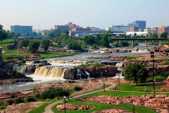 Falls Park keskustassa Sioux Falls Etelä-Dakotassa