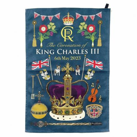 King Charles Coronation Tea Towel Sininen