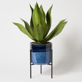 Abuo Blue Ceramic Plant Pot & Stand Tall