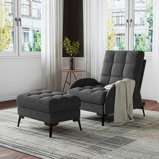 Howton Wide Velvet Wingback -tuolituoli ottomaanien kanssa