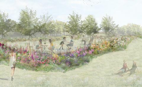 ruusuteepuutarha, rhs-ominaisuuspuutarha, suunnitellut pollyanna Wilkinson, rhs hampton Courtin palatsin puutarhafestivaali 2022