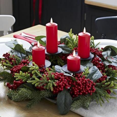 adventtiseppele - nostalginen pöydän keskipiste punainen marjaseppele punainen truglow ohut kynttilä