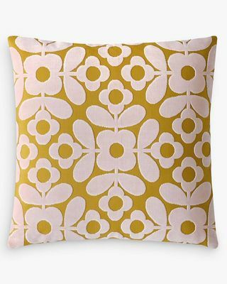 Orla Kiely Flower Tile Velvet -tyyny, sitriini / vaaleanpunainen