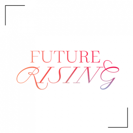 grafiikka vaaleanpunaisesta tekstistä, jossa lukee " future rising"