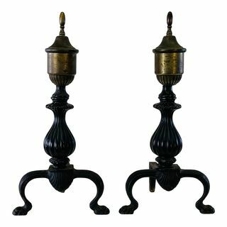 Brass & Black Metal Andirons