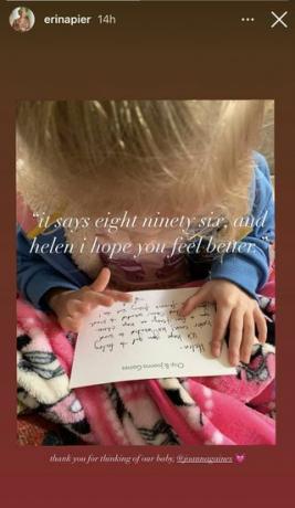 kuvakaappaus erin napierin Instagram-tarinasta tyttärensä Helenistä