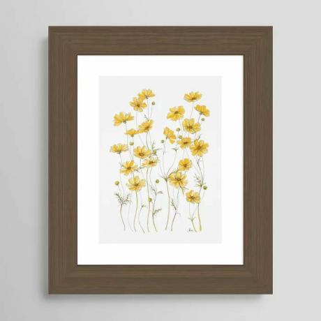 Keltainen Cosmos Flowers -kehystetty taidevedos